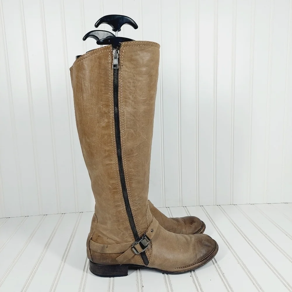 Alberto Fermani Brown Leather Ankle Buckle Strap Detail Side Zip Tall Boots B429
